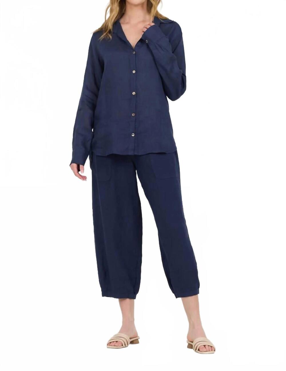 NEW FRESH LAUNDRY linen button up shirt in navy